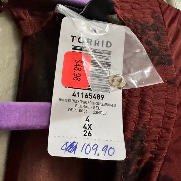 NWT TORRID Turtleneck Crinkle Chiffon Pleated Mini Dress Plus Size 4XL - Picture 10 of 10